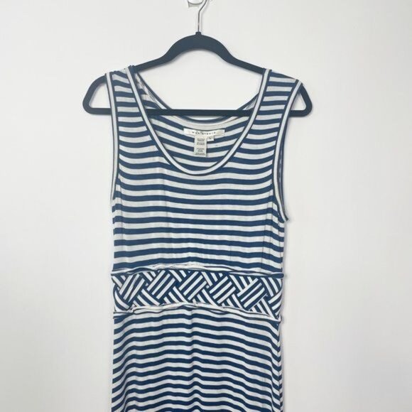 Max Studio Navy & White Striped Tank Maxi Dress Rayon Spandex Blend Size Large - Picture 6 of 6